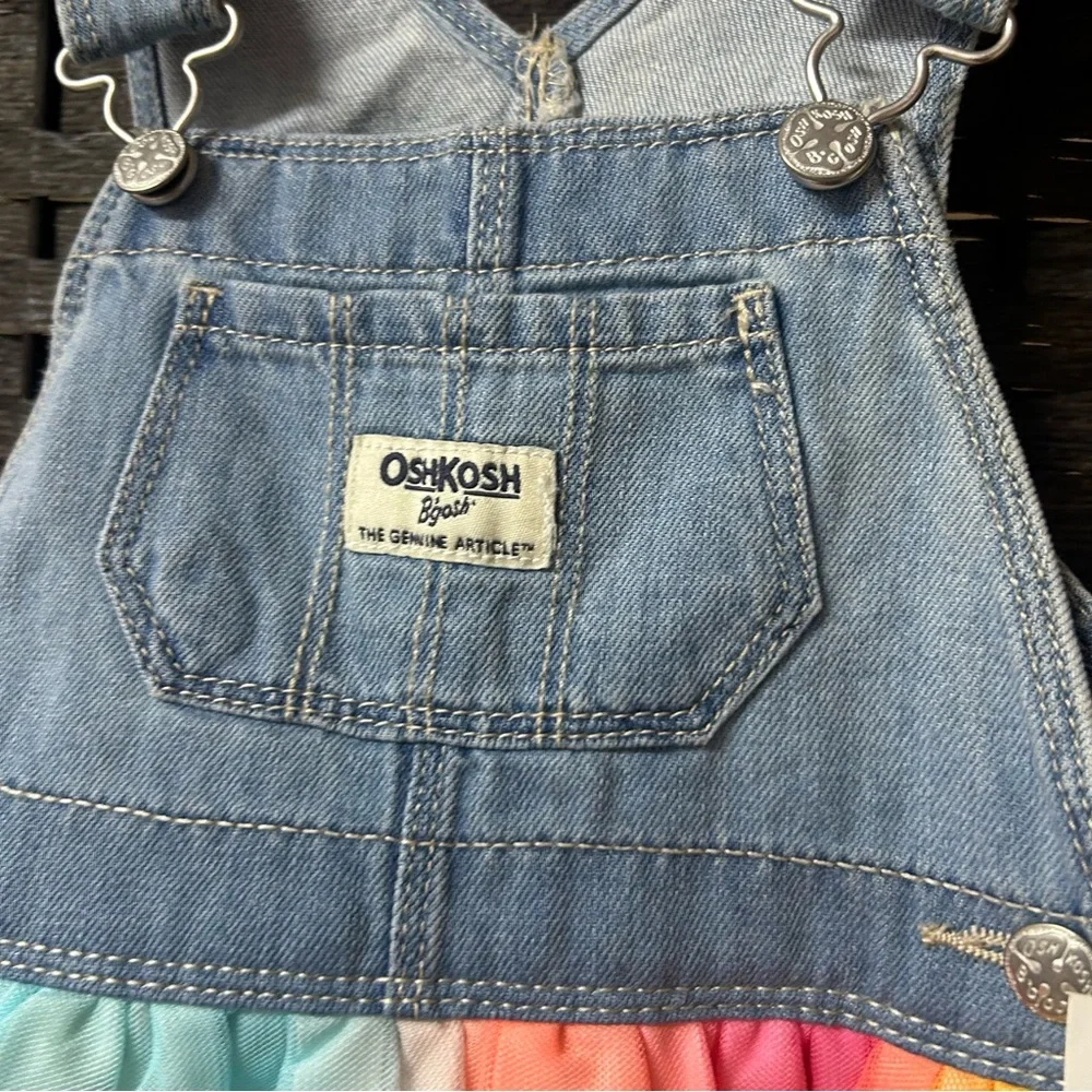 New Osh Kosh BGosh overall dress with colorful yainbor skirt size 18 months